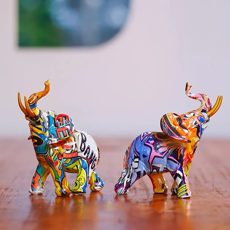 Resin Colorful Transfer Printed Elephant Figurines