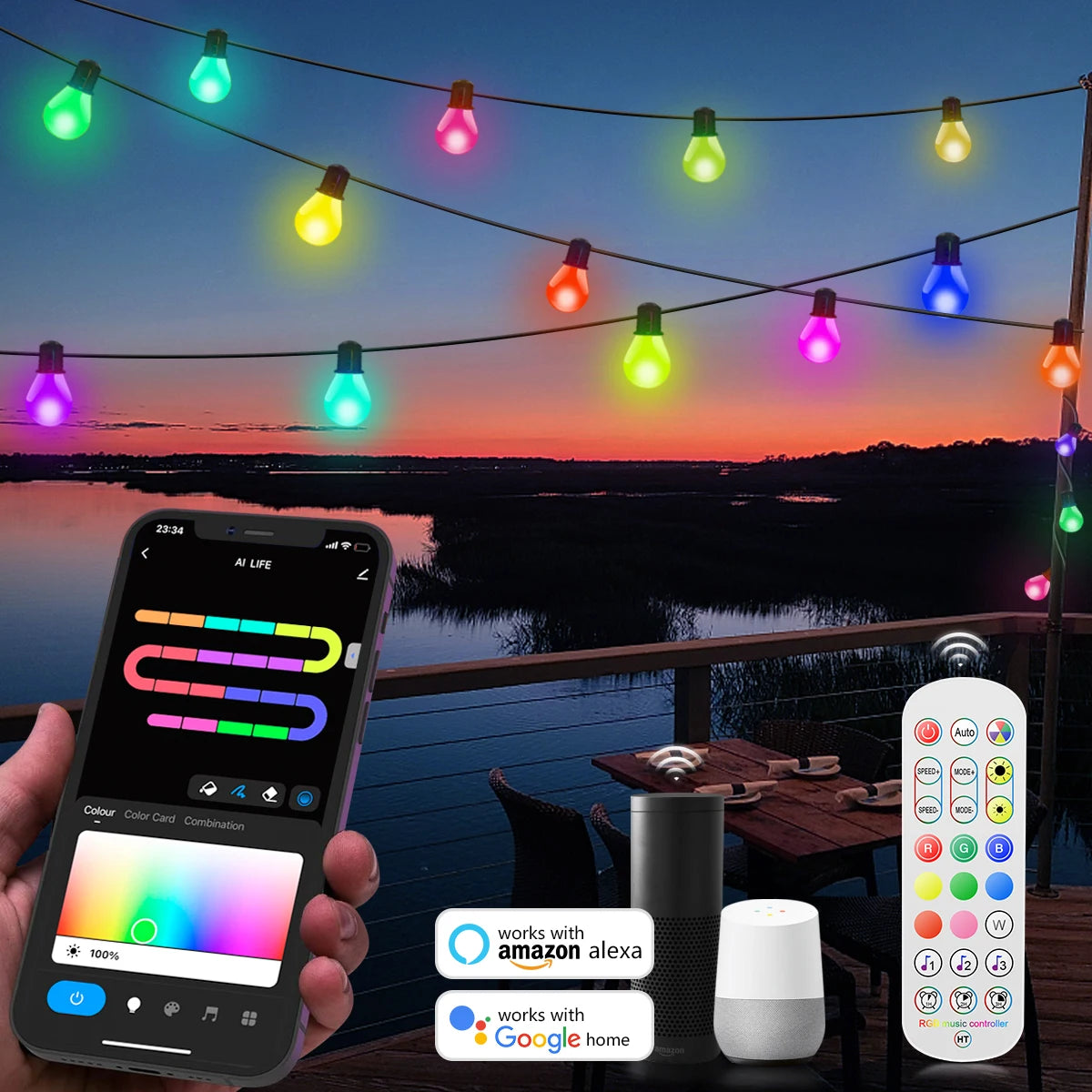 Smart WIFI G40 LED Bulb String Light USB 15M 25 Blubs Fairy Lights Royal Lights & Home Decor