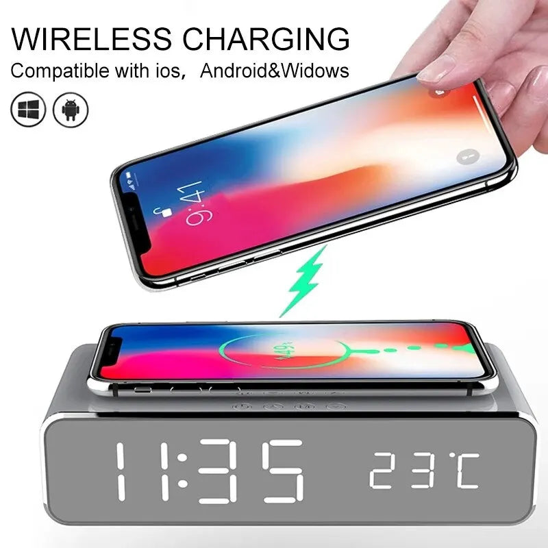 Wireless Charger Time Alarm Clock LED Digital Thermometer Royal Lights & Home Decor