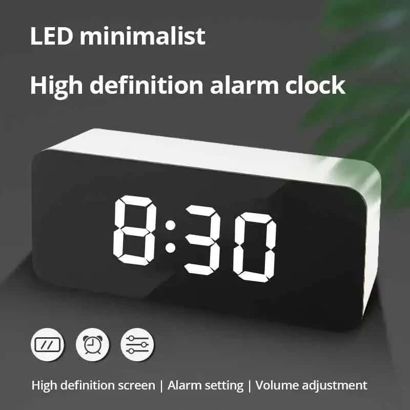 White LED Mirror Table Clock Snooze Display - Royal Lights & Home Decor