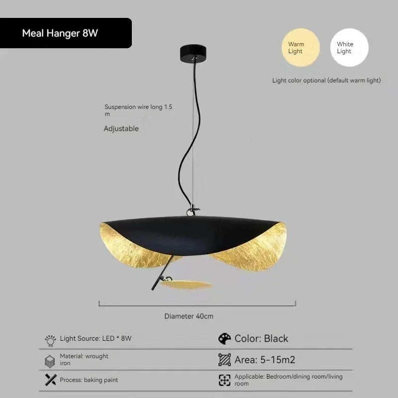 Modern Curved Chandeliers French Hat Art Design Eye Protection LED