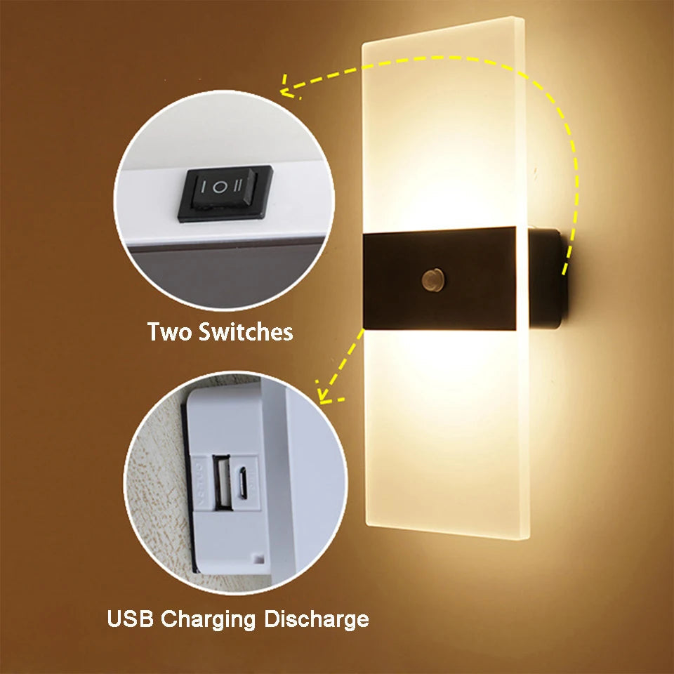 USB Recharge Wall Lamp Touch Motion Sensor Switch Indoor Royal Lights & Home Decor