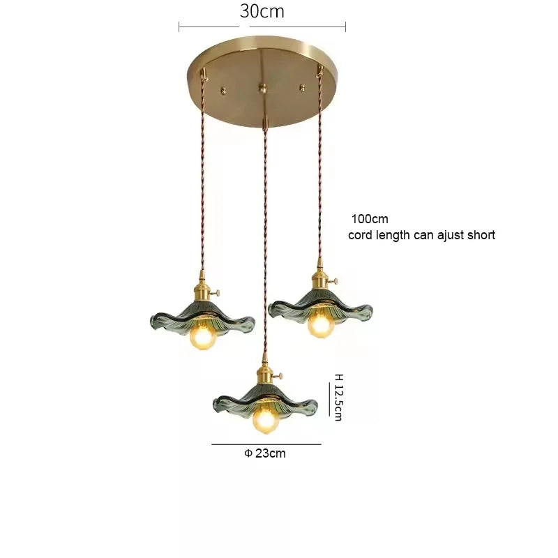 LED Pendant Light Fixture Colorful Glass Copper Hanging Lamp