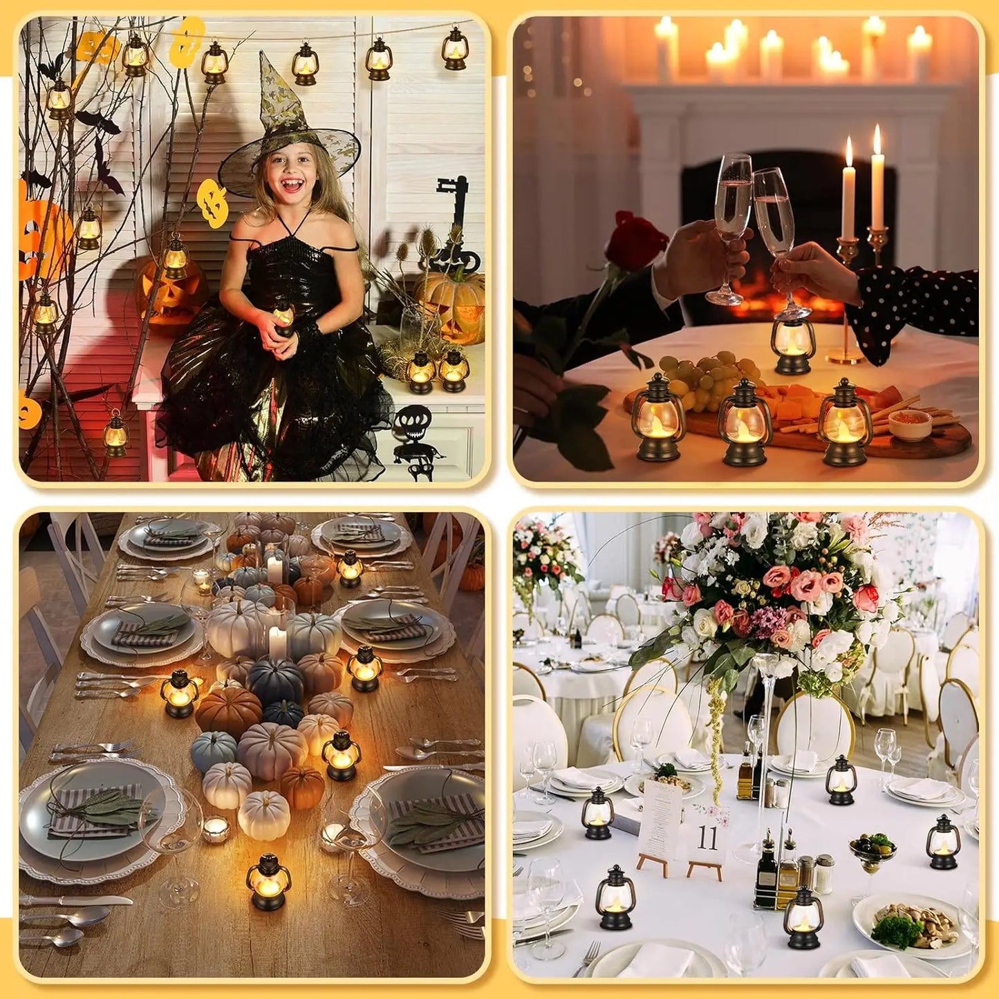 12 Pcs Decorative with LED Candle 4 Inch Small Hanging Lantern