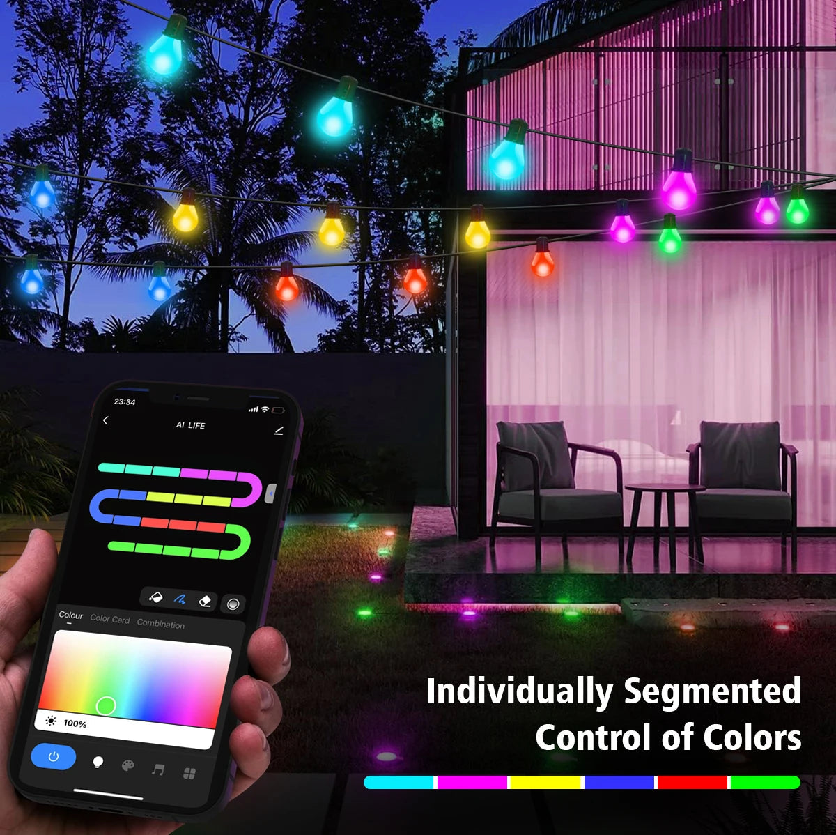 Smart WIFI G40 LED Bulb String Light USB 15M 25 Blubs Fairy Lights Royal Lights & Home Decor