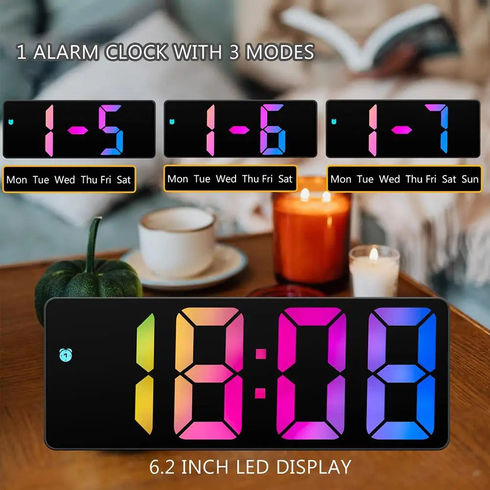 Led Mirror Digital Alarm Clock 12/24 Hours Adjustable Brightness Royal Lights & Home Decor