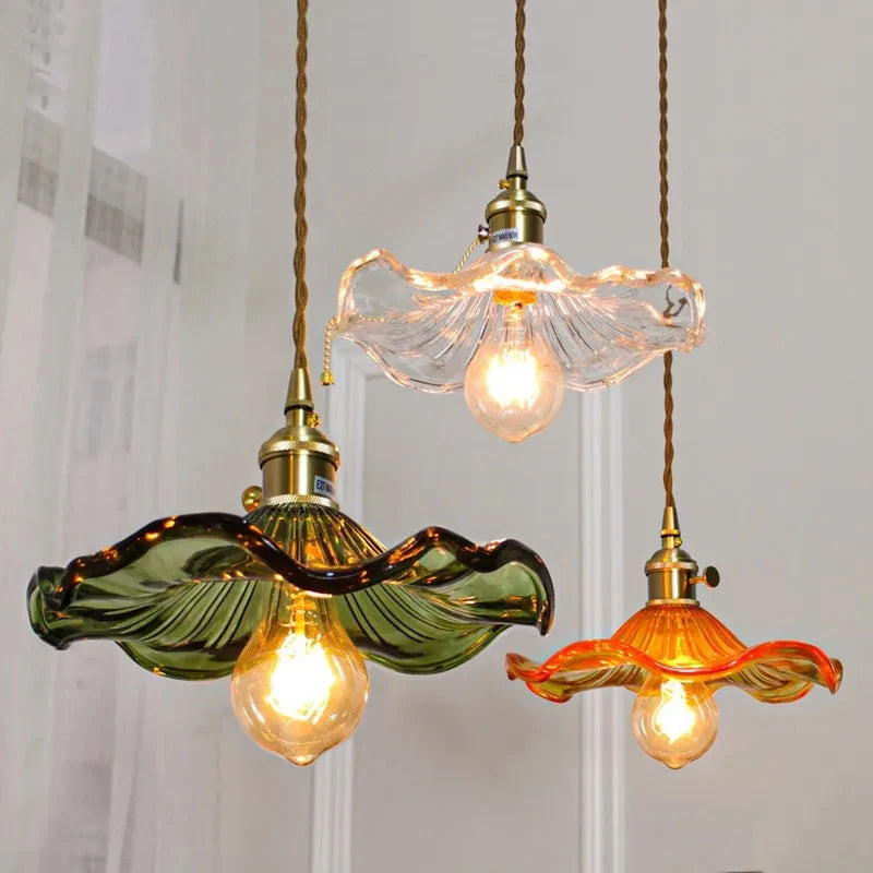 LED Pendant Light Fixture Colorful Glass Copper Hanging Lamp