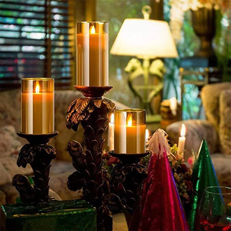 LED Glass Candle Full Set Remote Control Timer for Christmas Wedding Royal Lights & Home Decor