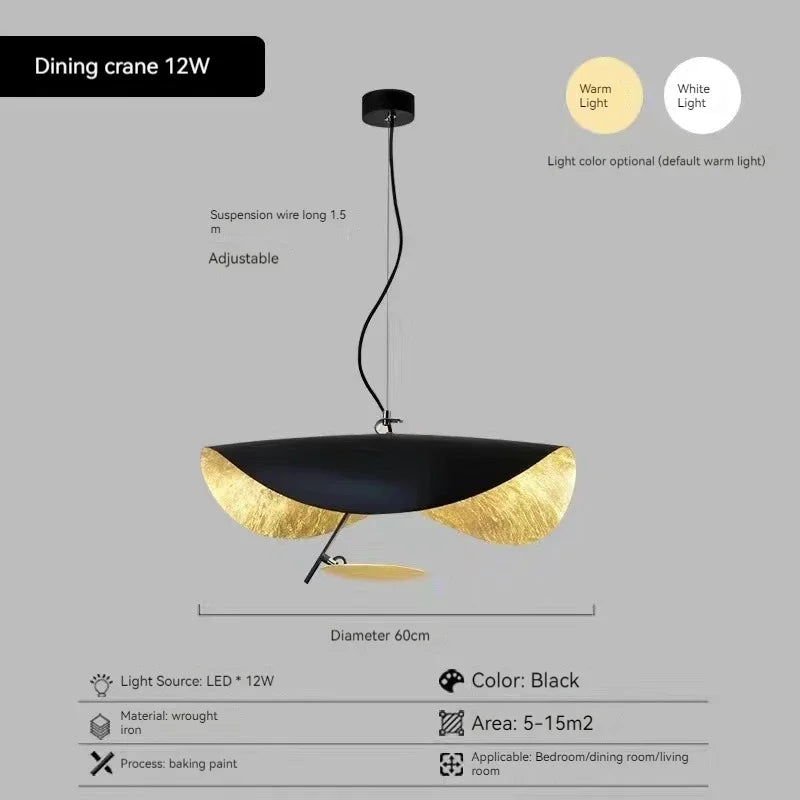Modern Curved Chandeliers French Hat Art Design Eye Protection LED