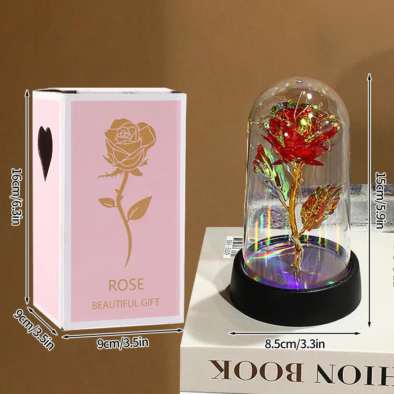 Artificial Rose Flowers Eternal Rose LED Light Foil Flower in Glass Cover