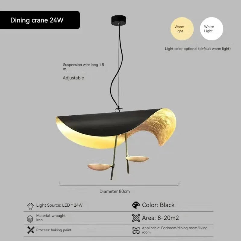 Modern Curved Chandeliers French Hat Art Design Eye Protection LED