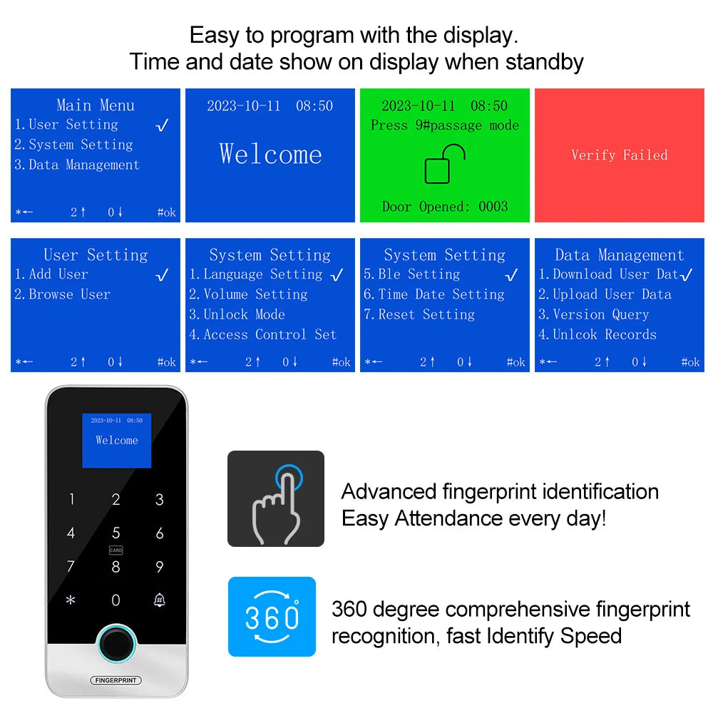 Waterproof Bluetooth Fingerprint Access Controller, Touch Keypad, Door Opener System