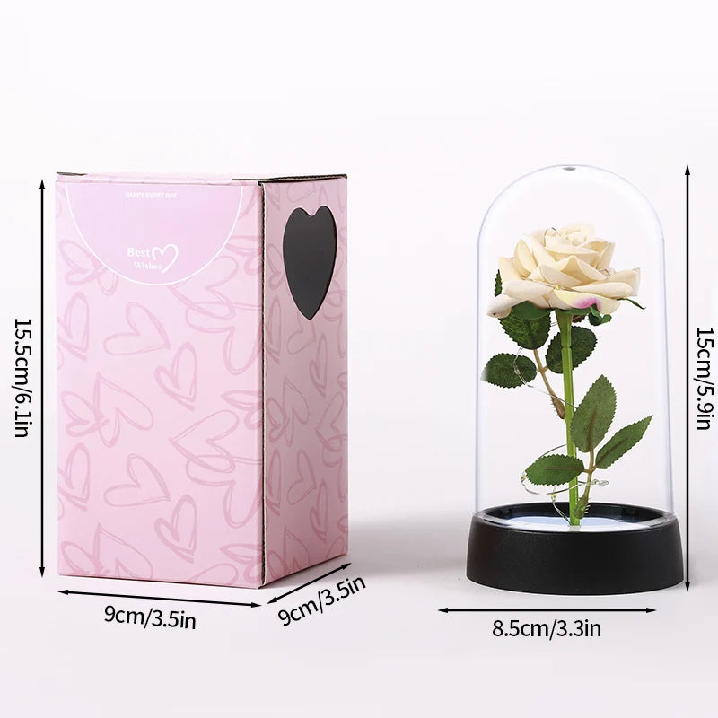 Artificial Rose Flowers Eternal Rose LED Light Foil Flower in Glass Cover