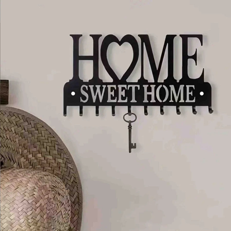 Home Sweet Home Black Metal Key Holder & Wall Organizer