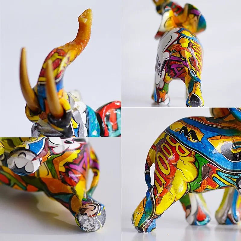 Resin Colorful Transfer Printed Elephant Figurines - Royal Lights & Home Decor