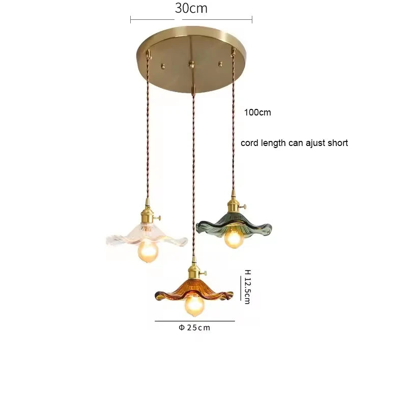 LED Pendant Light Fixture Colorful Glass Copper Hanging Lamp