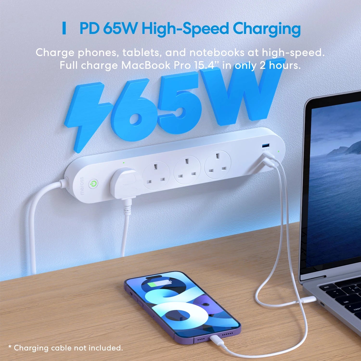 Home Kit Smart Fast Charging Power Strip with 4 Sockets and USB-A/C Port 65W Royal Lights & Home Decor
