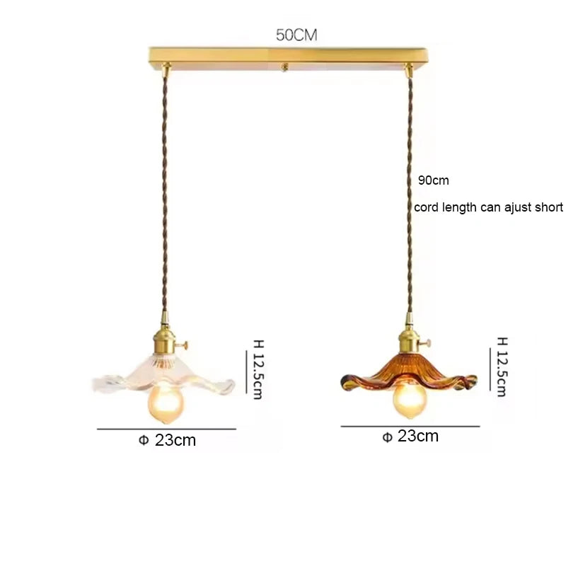 LED Pendant Light Fixture Colorful Glass Copper Hanging Lamp