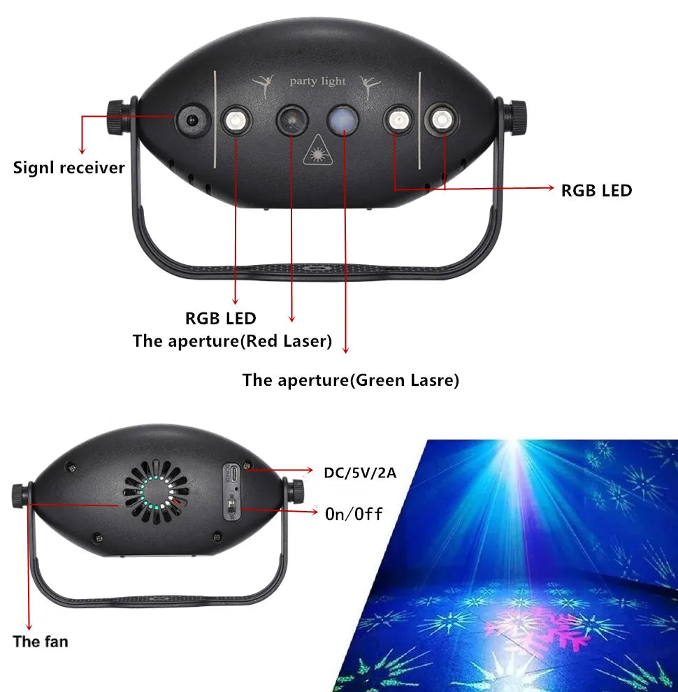 Stage Party Laser Projector DJ Disco Light Rechargeable Rgb Color Royal Lights & Home Decor