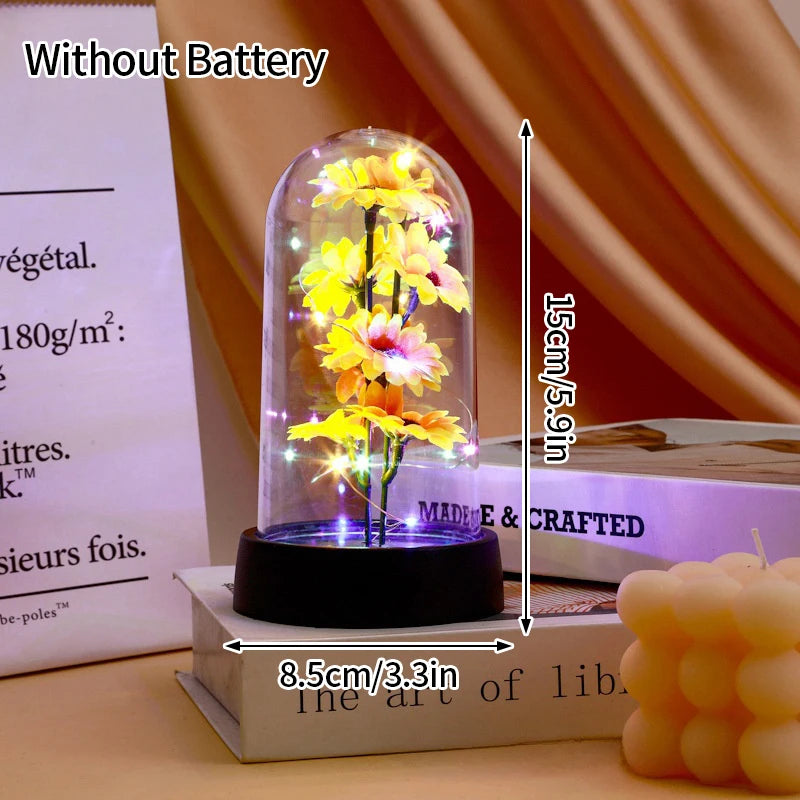 Artificial Rose Flowers Eternal Rose LED Light Foil Flower in Glass Cover