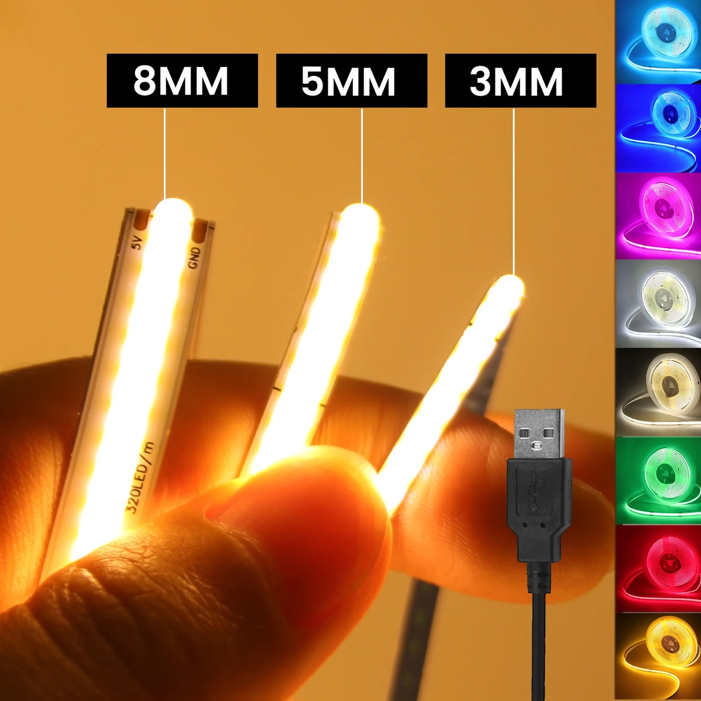 DC 5V USB COB Strip Flexible Ribbon Rope