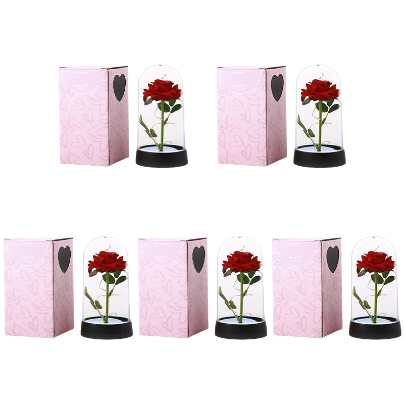 Artificial Rose Flowers Eternal Rose LED Light Foil Flower in Glass Cover