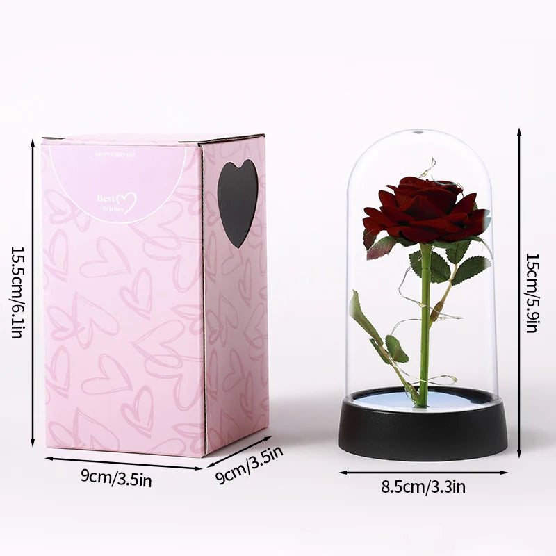 Artificial Rose Flowers Eternal Rose LED Light Foil Flower in Glass Cover
