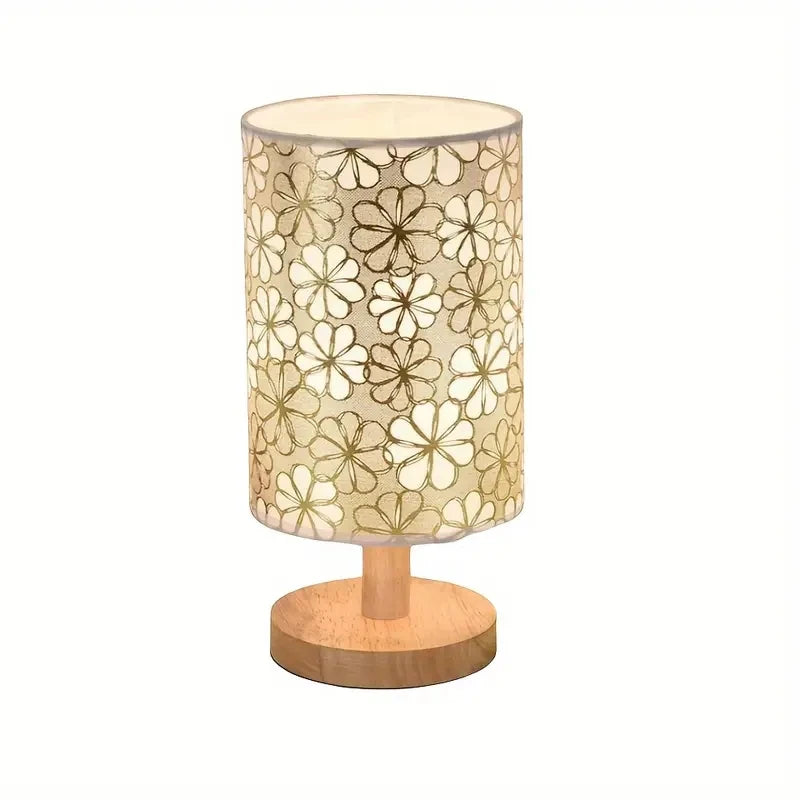 Simple cloth cover table lamp wooden base, USB power supply