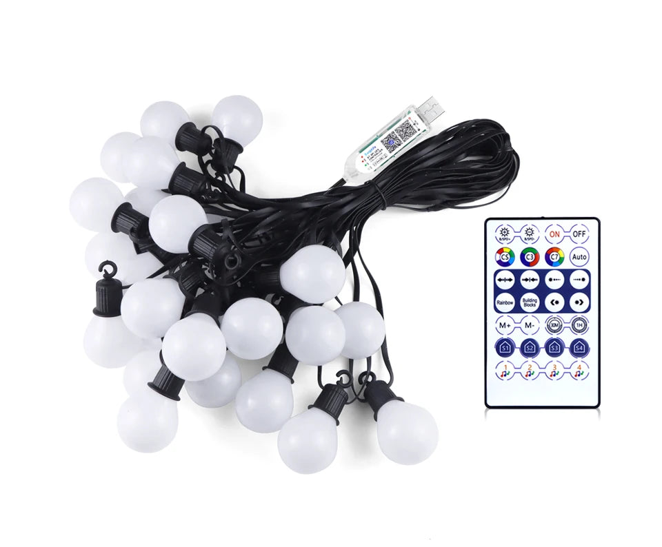 String lights with remote control on a white background