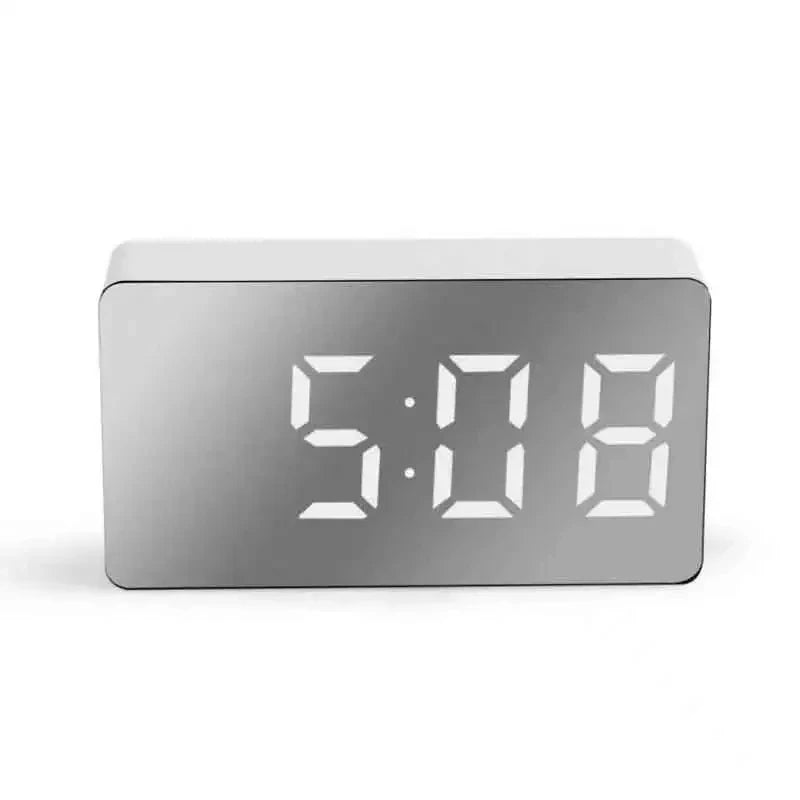 White LED Mirror Table Clock Snooze Display