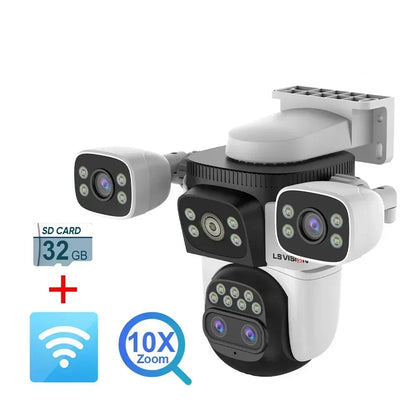 WiFi Security Camera Outdoor 10X Optical Zoom Four Lens
