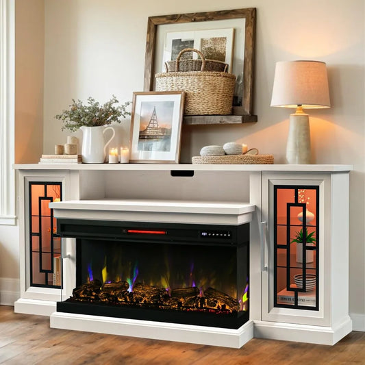 75 Inch Electric Fireplace TV Stand, Console Table