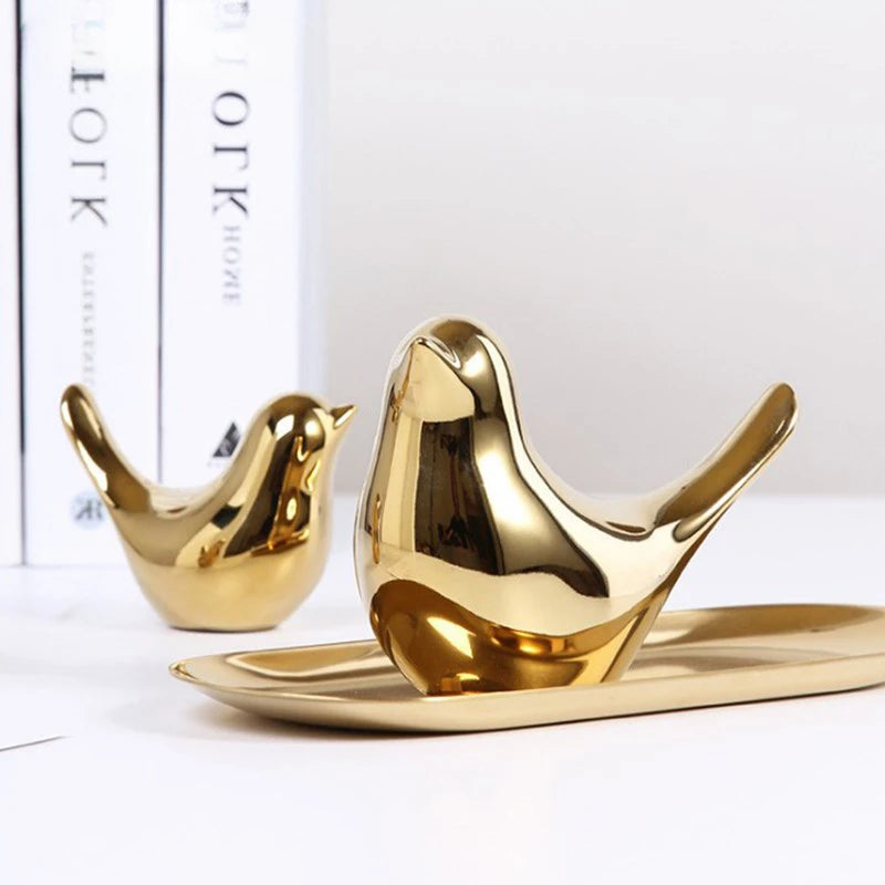 Bird Figurine 4 Sizes Ceramic Gold Animal Statue Royal Lights & Home Decor
