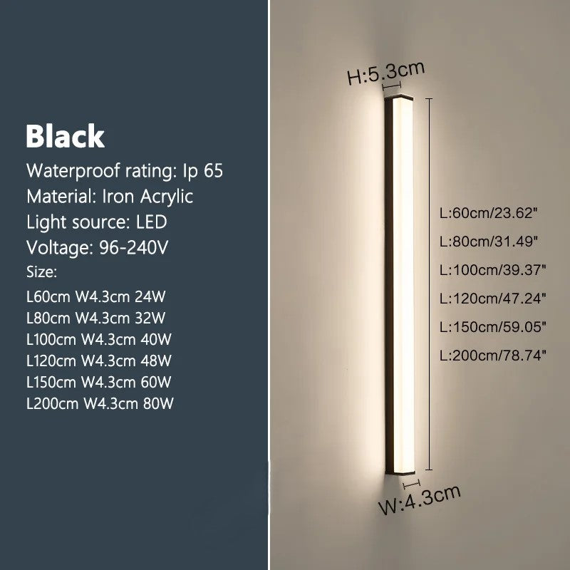 Modern Waterproof Outdoor Long Strip LED Wall Light