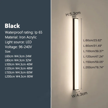 Modern Waterproof Outdoor Long Strip LED Wall Light