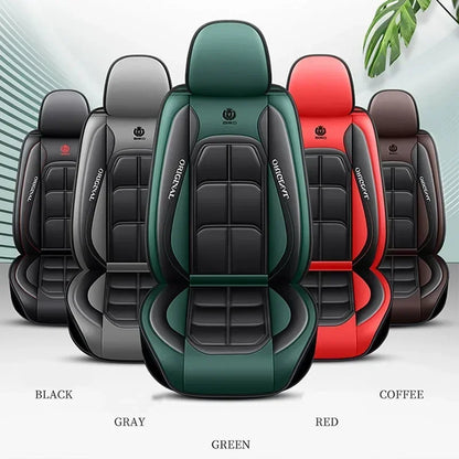 Set of car seat covers in various colors on a neutral background