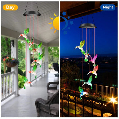 Hummingbird Wind Chime Light Color Changing Waterproof Hanging Solar Light For Home Garden Royal Lights & Home Decor