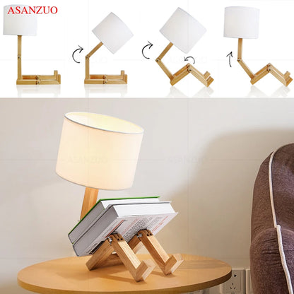 Modern Art Wooden Robot Shaped Table Lamp