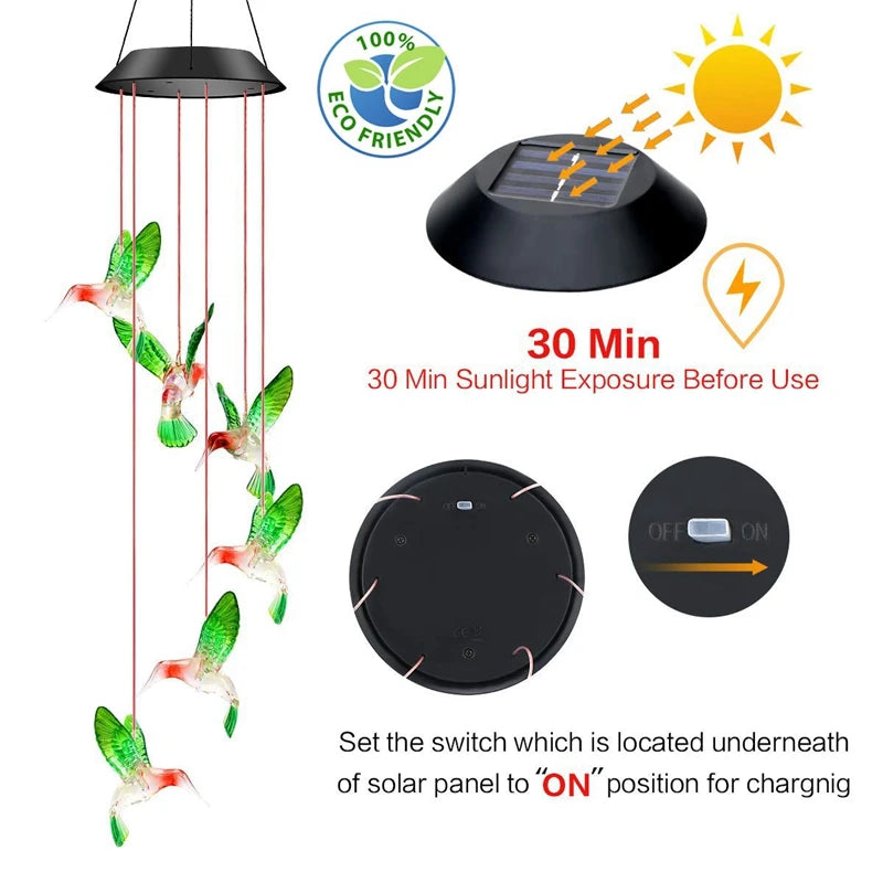 Hummingbird Wind Chime Light Color Changing Waterproof Hanging Solar Light For Home Garden Royal Lights & Home Decor
