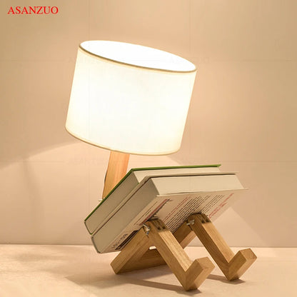Modern Art Wooden Robot Shaped Table Lamp