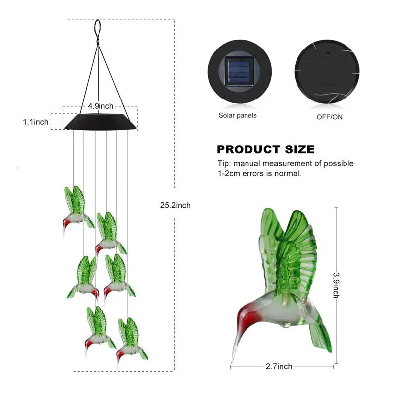 Hummingbird Wind Chime Light Color Changing Waterproof Hanging Solar Light For Home Garden Royal Lights & Home Decor