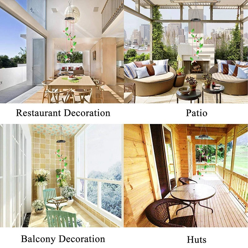 Hummingbird Wind Chime Light Color Changing Waterproof Hanging Solar Light For Home Garden Royal Lights & Home Decor