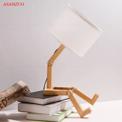 Modern Art Wooden Robot Shaped Table Lamp