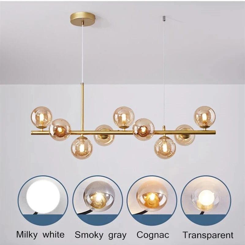 Modern LED Pendant Gold Light Glass Ball 11 Heads Hanging Lamp Royal Lights & Home Decor