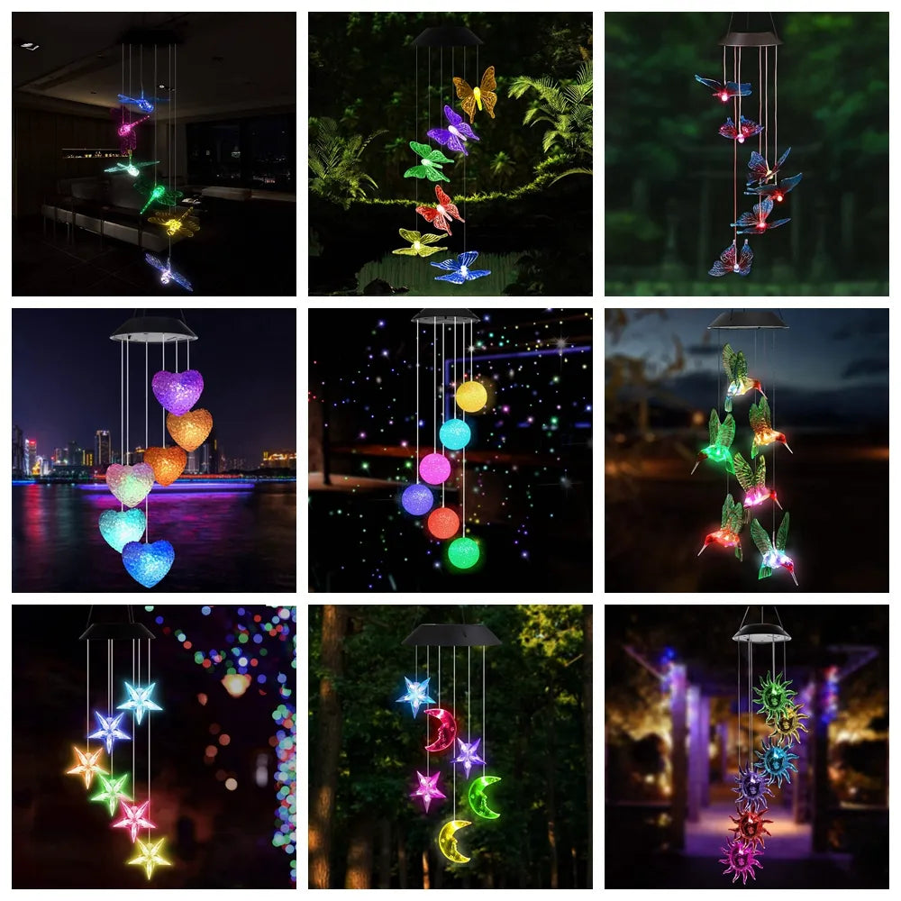 Hummingbird Wind Chime Light Color Changing Waterproof Hanging Solar Light For Home Garden Royal Lights & Home Decor
