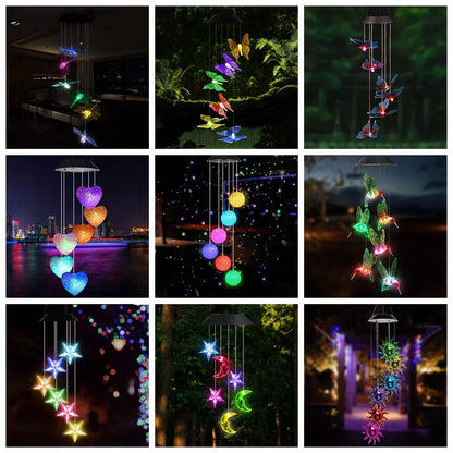 Hummingbird Wind Chime Light Color Changing Waterproof Hanging Solar Light For Home Garden Royal Lights & Home Decor