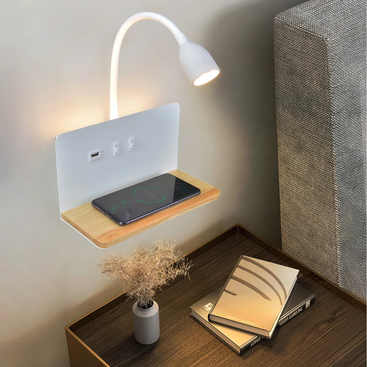 Indoor LED Wall Lamp With USB Interface And Wireless Charging 360° Rotatable Royal Lights & Home Decor