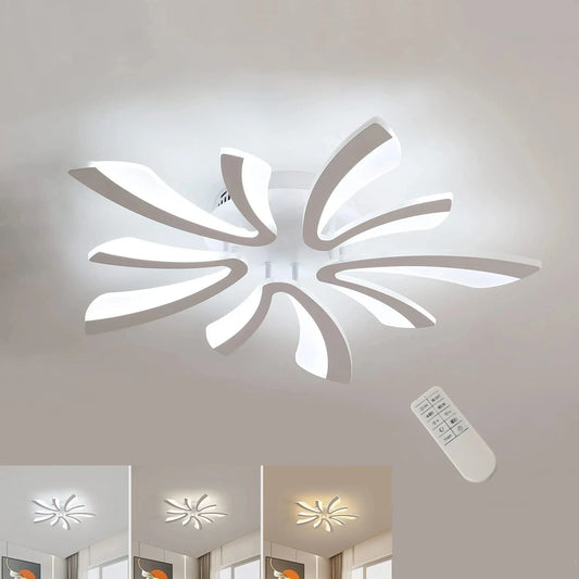 Modern ceiling light fixture with remote control on a neutral background