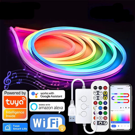 LED Strip Lights 5M16.4ft Flexible Neon LED Lights work with Alexa