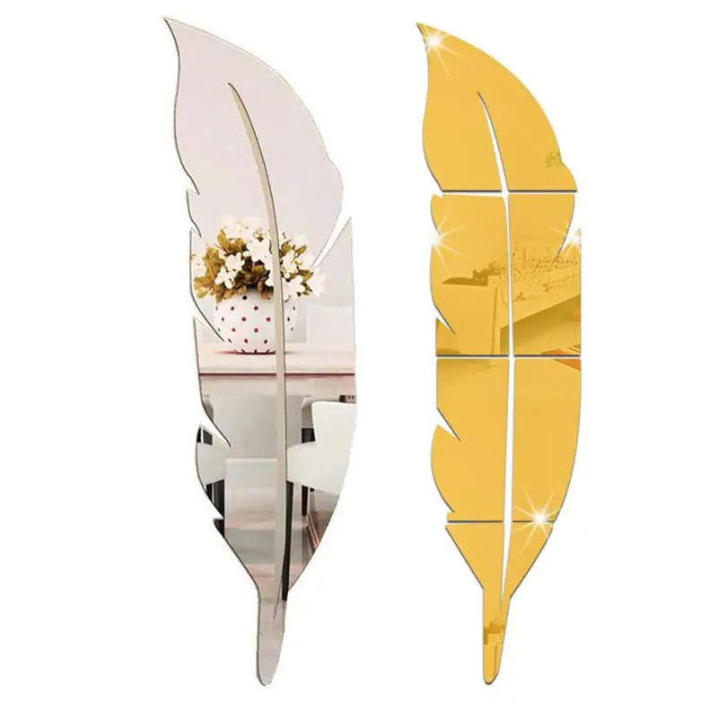 Large Feather Plume 3D Mirror Wall Sticker - Royal Lights & Home Decor